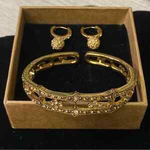 Monet Demi Parure Crystal Pave Rhinestone Earrings & Clamper Cuff Bracelet